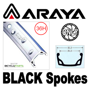 WHEEL - 26" Araya 7X 36H Silver Rim,  FRONT Q/R (100mm OLD) 6 Bolt Disc Loose Ball Joytech Black Hub,  Mach 1 BLACK Spokes
