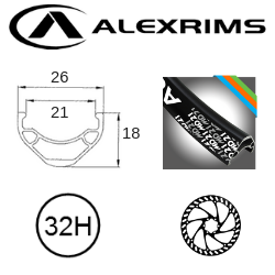 RIM 29er x 21mm - ALEX MD21 - 32H - (622 x 21) - Schrader Valve - Disc Brake - D/W - BLACK - Eyeleted - Tubeless Ready - (Requires AV tubeless valve)