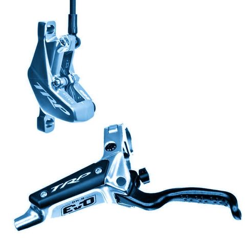 TRP DHR EVO REAR, Disc brake set, rear, for left hand, alloy,5mm hose version hydraulic 4-piston. BLUEISH SILVER (Uses 2.3mm Rotor Only - Rotor not included)