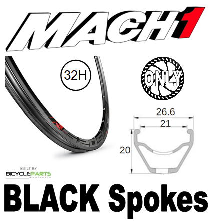 WHEEL - 27.5/650B Mach1 5.20 SL 32H S/j Black Rim,  8/10 SPEED 12mm T/A (165mm OLD) 6 Bolt Disc Sealed TufNeck Black Hub,  Mach 1 BLACK Spokes