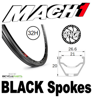 WHEEL - 27.5/650B Mach1 5.20 SL 32H S/j Black Rim,  8/10 SPEED 12mm T/A (165mm OLD) 6 Bolt Disc Sealed TufNeck Black Hub,  Mach 1 BLACK Spokes