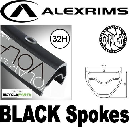 WHEEL - 27.5 / 650B Alex Volar 2.1 D/w 32H F/v Sleeve Eyeletted D/s Black Rim, 8/10 SPEED 12mm T/A (165mm OLD) 6 Bolt Disc Sealed TufNeck Black Hub, Mach1 BLACK Spokes