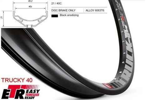 RIM 27.5/650B x 40mm - Mach1 TRUCKY 40 - 32H - (584 x 40) - Presta Valve - Disc Brake - D/W - BLACK - Eyeleted - Tubeless Ready - Made in France - (ERD 559)
