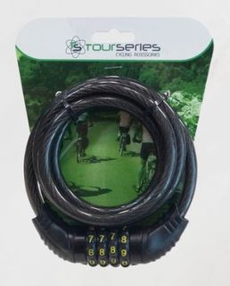 Cable lock, black, 4 digit, resettable combination, 10mm x 1500mm