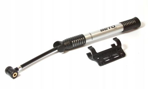 MINI PUMP  Beto, alloy, w/retractable 5" hose, bracket & threaded head, 80 PSI, AV/FV, 265mm long