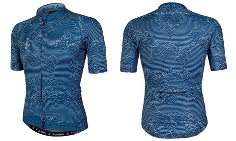 Jersey (RACE FIT), MENS, FUNKIER,  PRO, Rossini, Strong & Lightweight, short sleeve, elastic light grippers, BLUE fashion design, X-LARGE  (fitting more like MEDIUM) Sensational feel !!