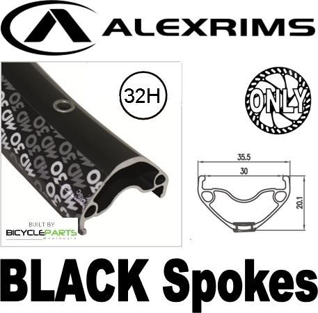 WHEEL - 27.5 / 650B Alex MD30 32H Black Rim,  8/11 SPEED 12mm T/A (148mm OLD) 6 Bolt Disc Sealed Bear Pawl Black Hub,  Mach 1 BLACK Spokes