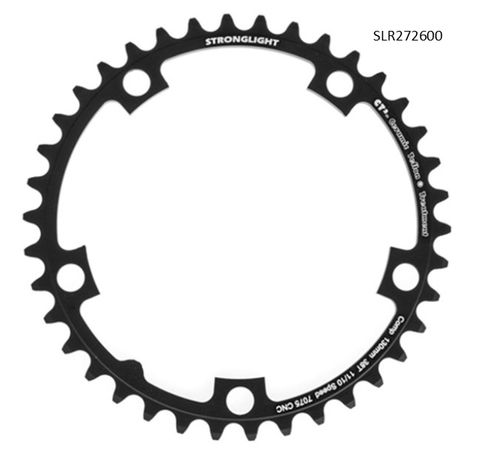 CHAINRING - ROAD "STRONGLIGHT", 38T, 7075 CNC Black CT2 - 130mm BCD, 5 Hole for 10/11 Spd