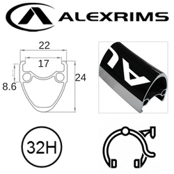 RIM 700c x 17mm - ALEX AT490 - 32H - (622 x 17) - Presta Valve - Rim Brake - D/W - BLACK - MSW - (Tubeless Ready)