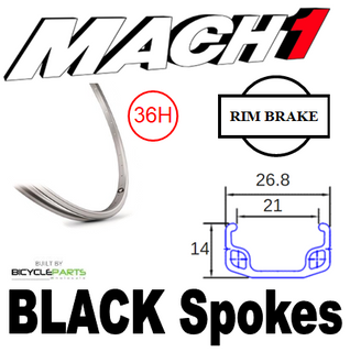 WHEEL - 24" Mach1 110 36H S/j Silver Rim,  FRONT 3/8" Nutted (100mm OLD) Loose Ball Joytech Black Hub,  Mach 1 BLACK Spokes