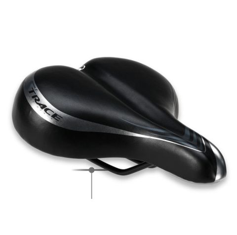 Saddle, black with silver S'TRACE logo, Black rails,  L:263 W:215mm,  Quality product made in Taiwan