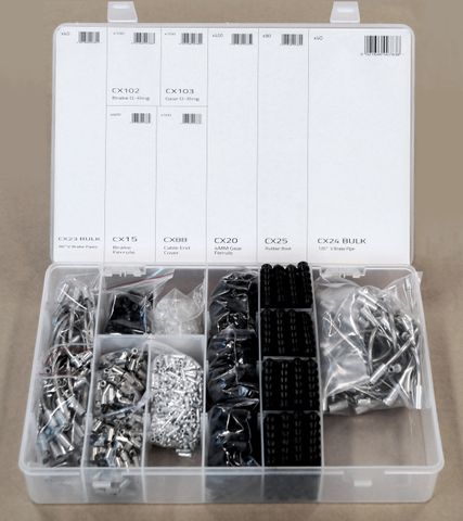 WORKSHOP FITTINGS TRAY Components include, ferrules, for brake and gear, ‘O’ rings, guide pipes - 8 different "must have" components, total 1,710pces