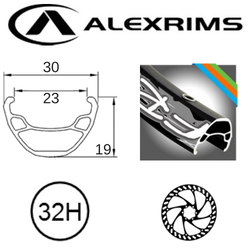 RIM 29er x 23mm - ALEX FR30 - 32H - (622 x 23) - Schrader Valve - Disc Brake - D/W - BLACK - (E-bike Compatible - 30mm OD)