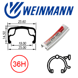 RIM 27 x 1-1/4" x 19mm - WEINMANN 4019C - 36H - (630 x 19) - Schrader Valve - Rim Brake - S/W - SILVER - (ERD 614)