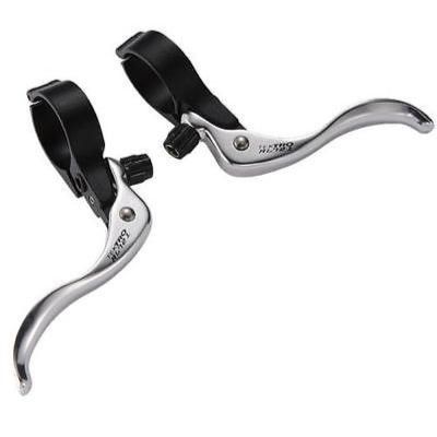 Brake levers,  "Top mount", alloy  "Hinged" bracket w/alloy lever , SILVER LEVER/BLACK Brkt, for 24mm OD handlebar, for caliper or Canti, Quality Tektro product
