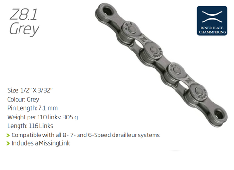 CHAIN - 6-8 Speed - KMC (New Model) - Z8.1 - 116L - GREY - w/Connect Link