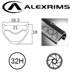 RIM 29er x 21mm - ALEX VOLAR 2.1 - 32H - (622 x 21) - Presta Valve - Disc Brake - D/W - BLACK - Eyeleted - Tubeless Ready