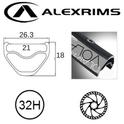 RIM 29er x 21mm - ALEX VOLAR 2.1 - 32H - (622 x 21) - Presta Valve - Disc Brake - D/W - BLACK - Eyeleted - Tubeless Ready (ERD 601)