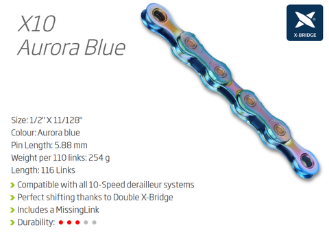 CHAIN - 10 Speed - KMC X10 - 116L - AURORA (Limited Edition) - X-Series - w/Connect Link