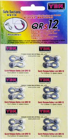 CHAIN CONNECTOR - Quick Fix Link,1/2 x 11/128,  12 Speed, SILVER 6 pcs /card