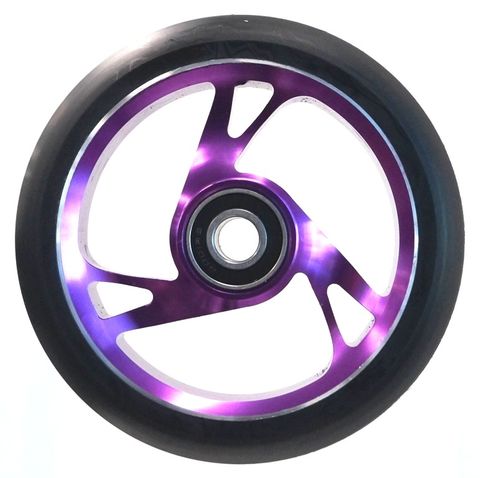 Scooter Wheel, Alloy Core, 125mm Diameter. 30mm Wide. incl abec-9 bearing. Suit 12mm Axle, PURPLE core