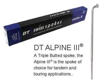 SPOKES - DT Alpine III Spoke, 288mm, SILVER (Sold Individually) - Triple Butted (13G Hook, 15G Middle, 14G Thread), J Hook, Stainless Steel