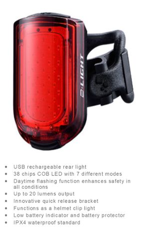 LIGHT  Rear, 7 function , w/Daytime Flash, w/USB cable, high intensity 38 COB chips, 20 Lumen - Quality D-Light product, add item 8383 for "go-Pro" mount under saddle