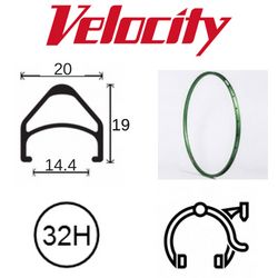 RIM 700c x 14mm - VELOCITY AEROHEAD - 32H - (622 x 14) - Presta Valve - Rim Brake - D/W - LIME (Powder Coated)