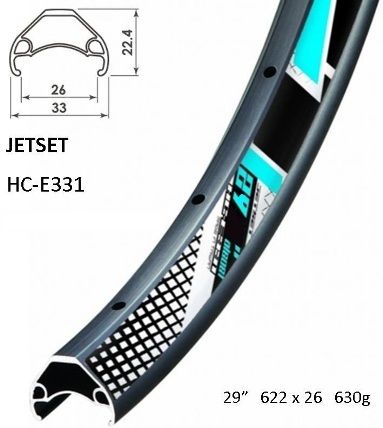 RIM 29er x 26mm - JETSET HC-E331 - 32H - (622 x 26) - Presta Valve - Disc Brake - D/W - BLACK - Tubeless Ready Quality Jetset rim made in Taiwan - (ERD-595mm)