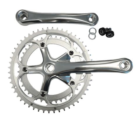 170mm x 42/52T Road Chainwheel Set - Diamond Taper, 130mm BCD, 28mm Offset, Replaceable Chain Rings, Alloy, Polished Silver