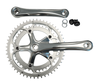 170mm x 42/52T Road Chainwheel Set - Diamond Taper, 130mm BCD, 28mm Offset, Replaceable Chain Rings, Alloy, Polished Silver