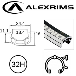 RIM 26" x 18mm - ALEX DM18 - 32H - (559 x 18) - Schrader Valve - Rim Brake - D/W - BLACK - Eyeleted - MSW