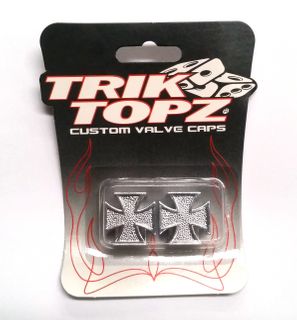 Valve Cap - IRON CROSS,Trik Topz, Card of 2, CHROME