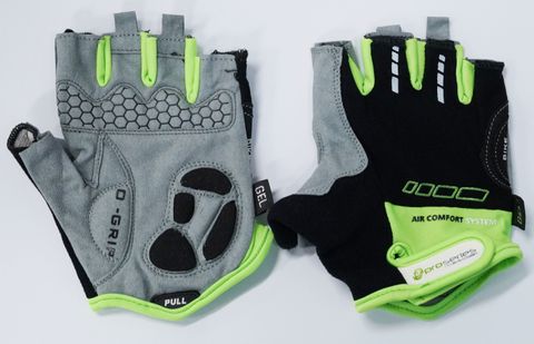 BLACK with GREEN TRIM GLOVES  -  PRO SERIES, Amara Palm, Lycra Towel GEL Padding MEDIUM