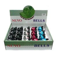 BELLS - Display Box of 20 Bells with a Plastic Base and an Alloy Top. Includes Display box and 20 bells (8 Black, 4 Blue, 4 Silver and 4 Red)  for standard Bars 22.2