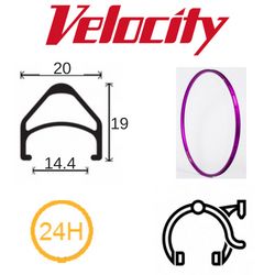 RIM 700c x 14mm - VELOCITY AEROHEAD - 24H - (622 x 14) - Presta Valve - Rim Brake - D/W - PINK (Powder Coated) - MSW