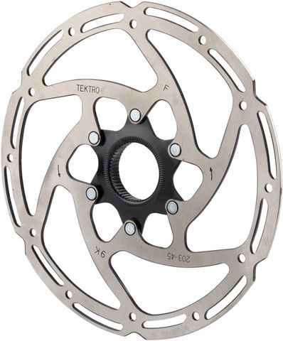 DISC ROTOR - Tektro, CENTERLOCK   180mm, T:2.3mm, stainless, w/o lock ring, black. Use only with 2.3mm calipers
