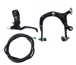 Brake Set,  Lefthand 2 finger brake lever Black, with rear BMX brake caliper Black and 2P brake cable
