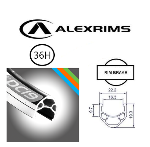 RIM 700c x 16mm - ALEX DC19 - 36H - (622 x 16) - Schrader Valve - Rim Brake - D/W - BLACK - MSW - (ERD595)