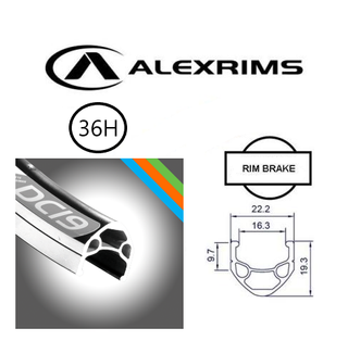 RIM 700c x 16mm - ALEX DC19 - 36H - (622 x 16) - Schrader Valve - Rim Brake - D/W - BLACK - MSW - (ERD595) (Non Eyeleted)