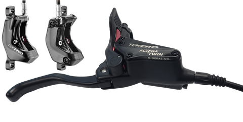 TEKTRO Hydraulic Disc Brake - AURIGA TWIN  HDT545 - Right hand lever w/ left & right caliper - Hose 3300mm - Black - (Uses 2.3mm Rotors Only - Rotors not included)