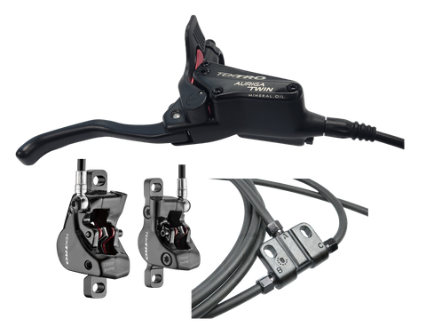 TEKTRO Hydraulic Disc Brake - AURIGA TWIN  HDT545 - Right hand lever w/ left & right caliper - Hose 3300mm - Black - (Uses 2.3mm Rotors Only - Rotors not included)