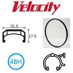 RIM 29er x 26mm - VELOCITY PSYCHO - 48H - (622 x 26) - Presta Valve - Rim Brake - D/W - BLACK - Eyeleted