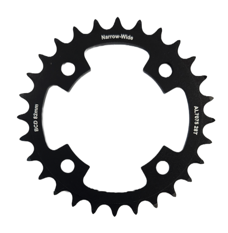Chain ring only, 28T, AL7075, Black BCD: 82mm, narrow wide - (Bolt hole = 8mm)