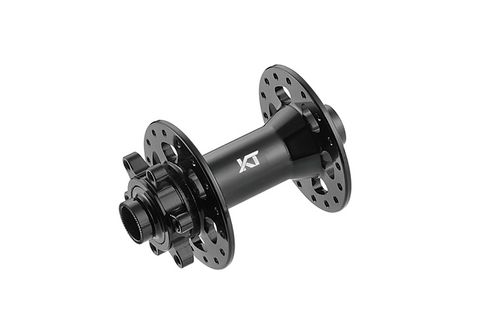 HUB "KT" Brand – FRONT - 15mm T/A BOOST (110mm OLD) - 6 Bolt disc - 32H - Sealed Bearings - ANOD Black - W/KT logo