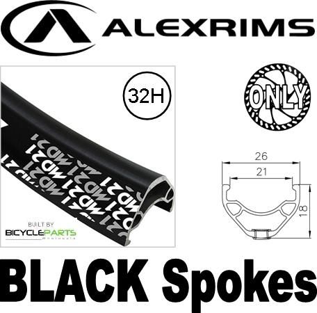 WHEEL - 26" Alex MD21 D/w 32H D/s Black Rim, FRONT Q/R (100mm OLD) 6 Bolt Disc Sealed Novatec Black Hub, Mach1 BLACK Spokes