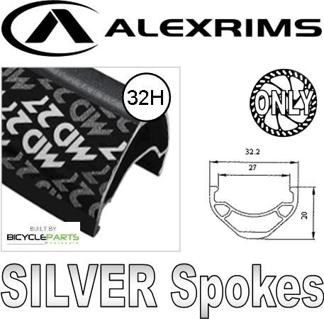 WHEEL - 27.5 / 650B Alex MD27 D/w 32H F/v Eyeletted D/s Black Rim, FRONT DYNAMO 15mm T/A (100mm OLD) 6 Bolt Disc Sealed SP Black Hub, Mach1 SILVER Spokes