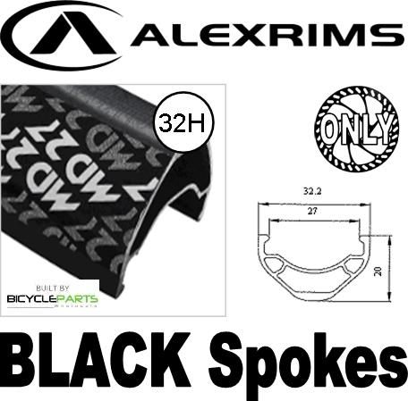 WHEEL - 27.5 / 650B Alex MD27 D/w 32H F/v Eyeletted D/s Black Rim, FRONT 15mm T/A (110mm OLD) 6 Bolt Disc Sealed Novatec Boost Black Hub, Mach1 BLACK Spokes