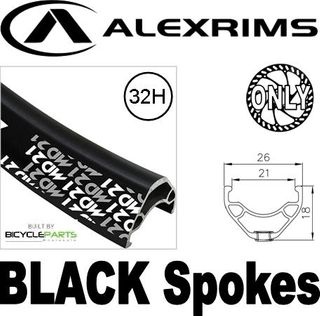 WHEEL - 26" Alex MD21 D/w 32H D/s Black Rim, 8/11 SPEED 12mm T/A (148mm OLD) 6 Bolt Disc Sealed Novatec Boost Black Hub, Mach1 BLACKSpokes
