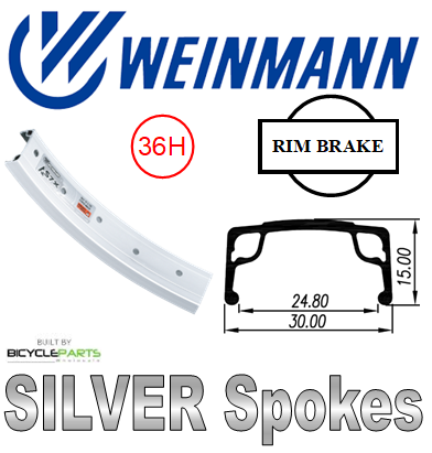 WHEEL - 20" Weinmann AS7X 36H P/j Silver Rim,  Wheel Chair Q/R (124mm OLD) Sealed Silver Hub,  Mach 1 SILVER Spokes